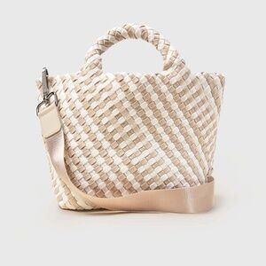 NAGHEDI Small St. Barths Handwoven Crossbody Tote - Mykonos (Beige/White)